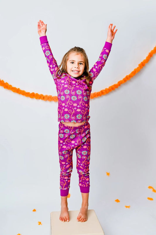 Toddler wearing organic cotton South Asian Inspired Diwali pajama set