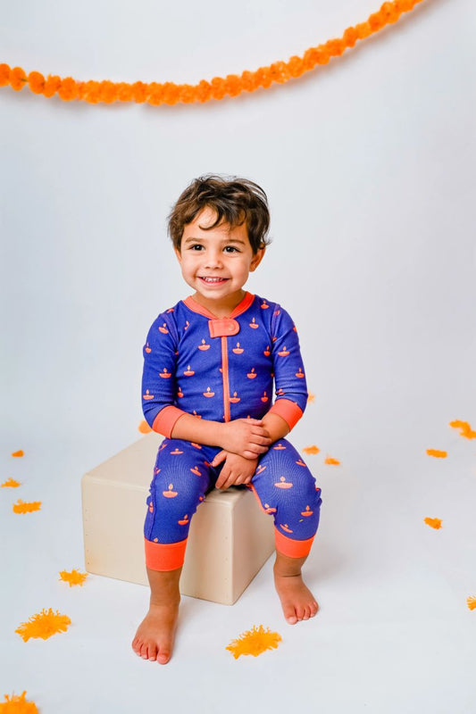 Baby wearing organic cotton South Asian Inspired Diwali pajamas